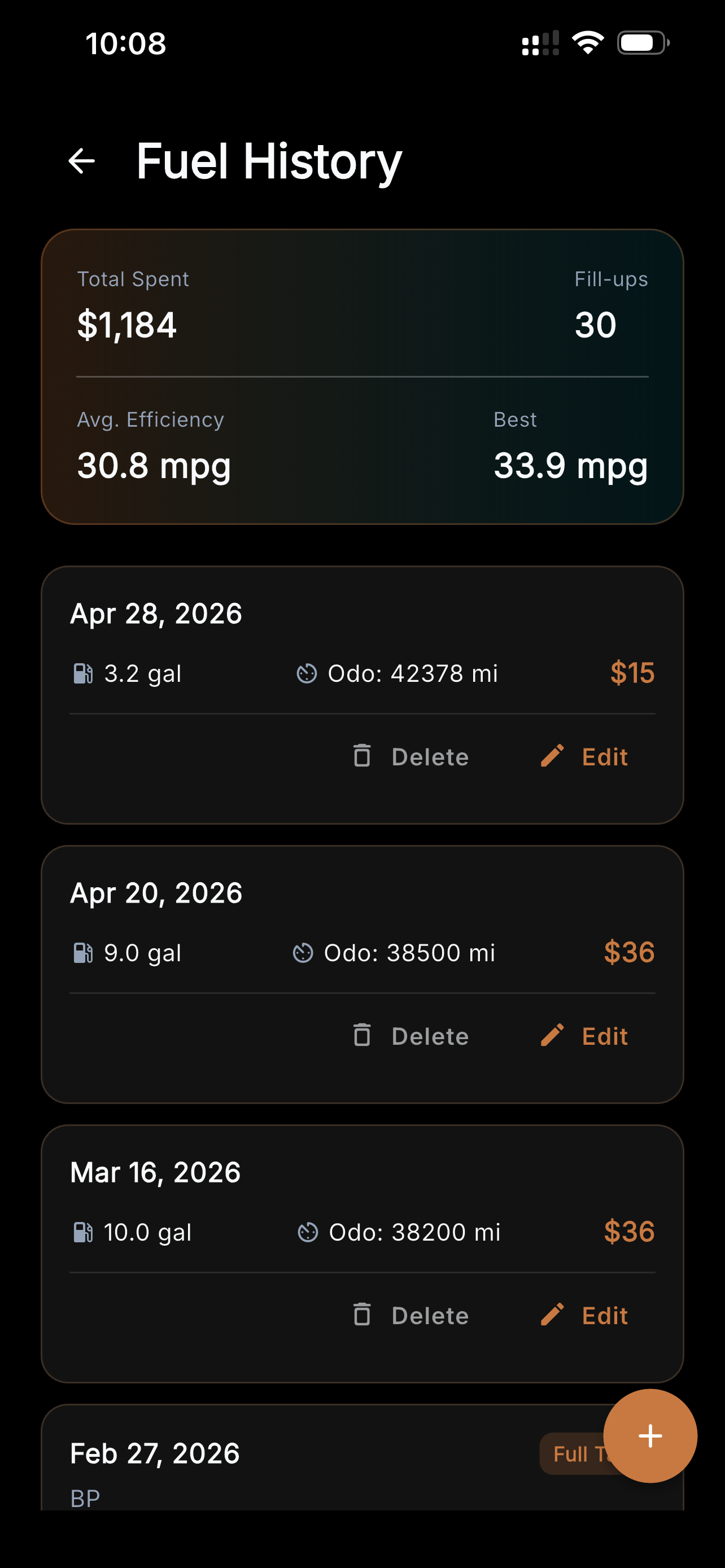 VehIQ Fuel History